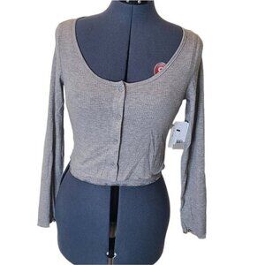 Bp crop 2 piece long sleeve grey ribbed top small NWT